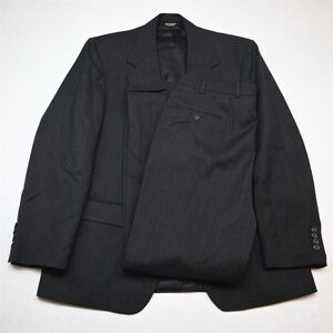 PBM USA Made 42R 36x32 Gray 100% Wool Pinstripe Flannel Mens 2pc Suit